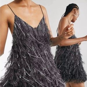 Asos Chic Black Feathered Dress